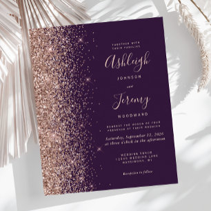 Budget Rose Gold Glitter Purple Wedding Invitation