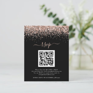 Budget Rose Gold Glitter QR Black Wedding RSVP