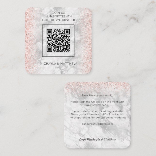 Budget Rose Gold Glitter QR Code Wedding Invite (Front/Back)