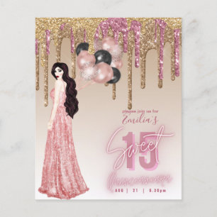 Budget Rose Gold Glitter Quinceanera Brunette      Flyer