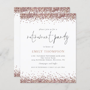 Budget Rose Gold Glitter Retirement Party Invite