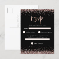 Budget Rose Gold Glitter Script Black Wedding RSVP