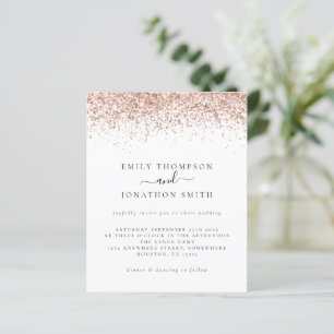 Budget Rose Gold Glitter Script Wedding Invitation