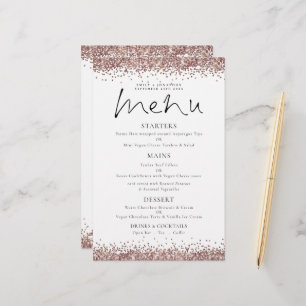 Budget Rose Gold Glitter Script Wedding Menu