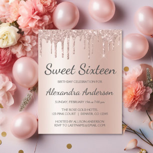 Budget Rose Gold Glitter Sweet Sixteen Birthday