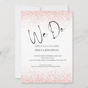 Budget Rose Gold Glitter We Do QR Wedding Invitation