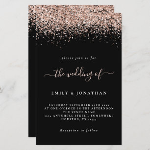 Budget Rose Gold Glitter Wedding Black Invite