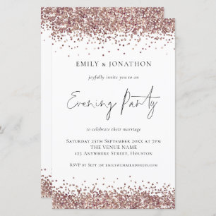 Budget Rose Gold Glitter Wedding Evening  Invite