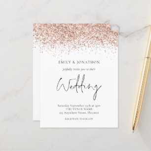 Budget Rose Gold Glitter Wedding Invitation