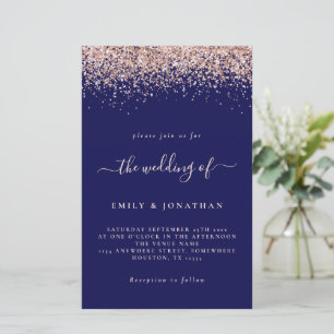 Budget Rose Gold Glitter Wedding Navy Blush Invite