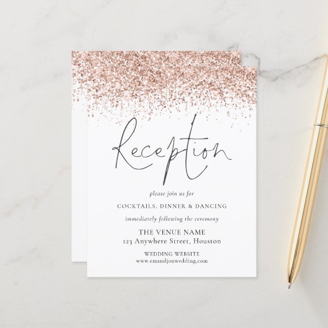 Budget Rose Gold Glitter Wedding Reception Encl (Front/Back In Situ)