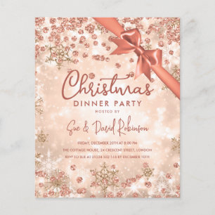 Budget Rose Gold Glitter Xmas Holiday Invite  Flyer