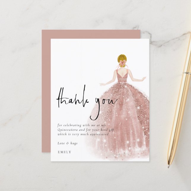 Budget Rose Gold Gown Blonde Quinceañera Thanks (Front/Back In Situ)