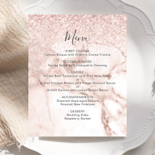 Budget Rose Gold Marble Faux Glitter Wedding Menu
