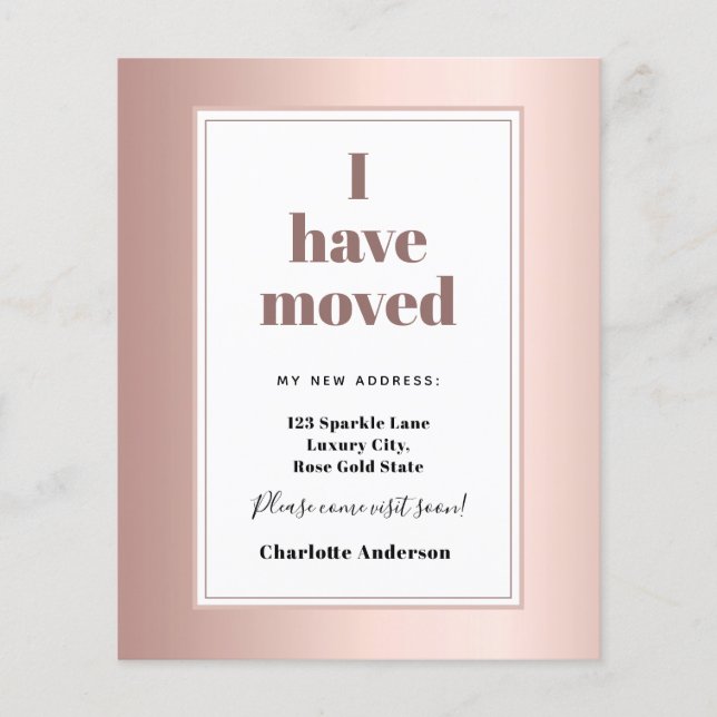 Budget rose gold modern I have moved announcement (Front)