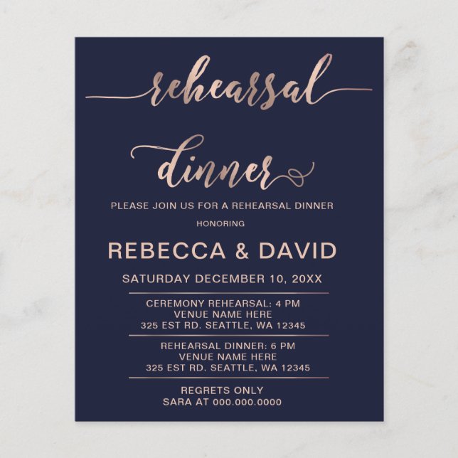 Budget Rose Gold Script Rehearsal Dinner Invite (Front)