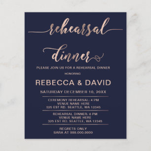 Budget Rose Gold Script Rehearsal Dinner Invite