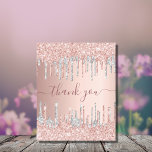 BUDGET rose gold silver glitter pink thank you<br><div class="desc">A feminine and elegant thank you card. A rose gold, pink faux metallic looking background colour. With rose gold and faux silver glitter drips, paint dripping look. On front large dark rose gold coloured hand lettered script and the text: Thank You. Back: Personalise and add Your thank you note and...</div>