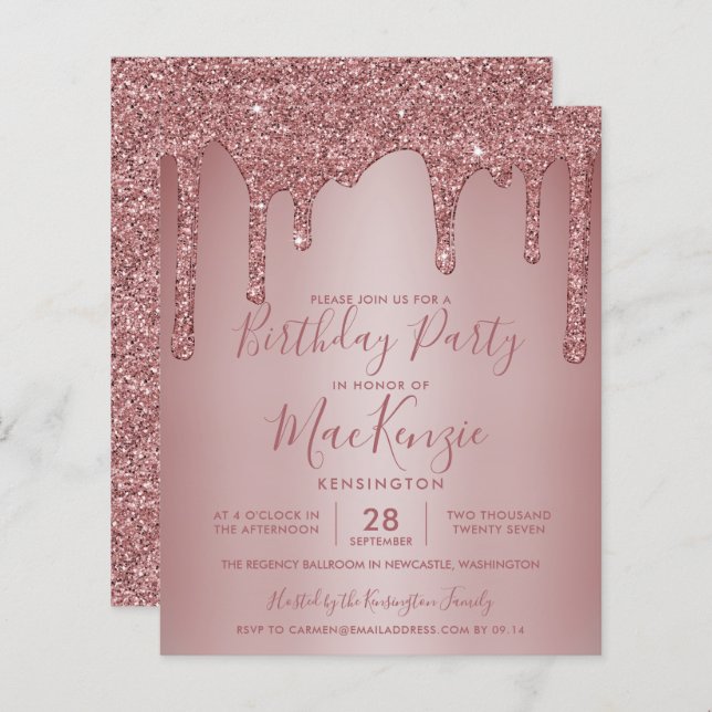 BUDGET Rose Gold Sparkle Glitter Drips Birthday (Front/Back)