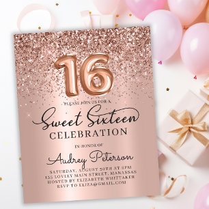 Budget Rose Gold Sweet Sixteen Birthday Invite