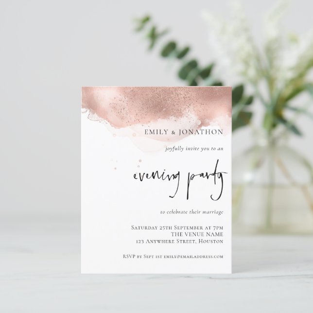 Budget Rose Gold Wedding Evening Party Invitation (Standing Front)