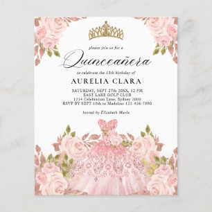 BUDGET Rosegold Pink Dress Floral 15th Quinceañera