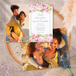 Budget Roses Floral Photos Wedding Invitation