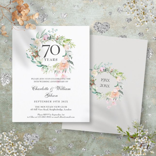 Budget Roses Garland 70th Anniversary Invitation (Budget Roses Garland 70th Anniversary Invitation)
