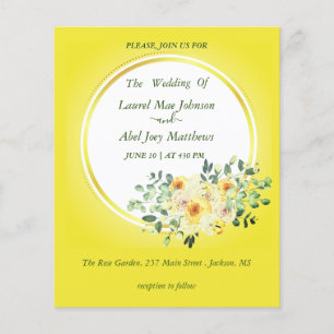 Budget. Roses on yellow background Invitation
