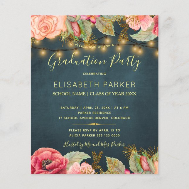 Budget roses PHOTO graduation party Invitation Flyer (Front)