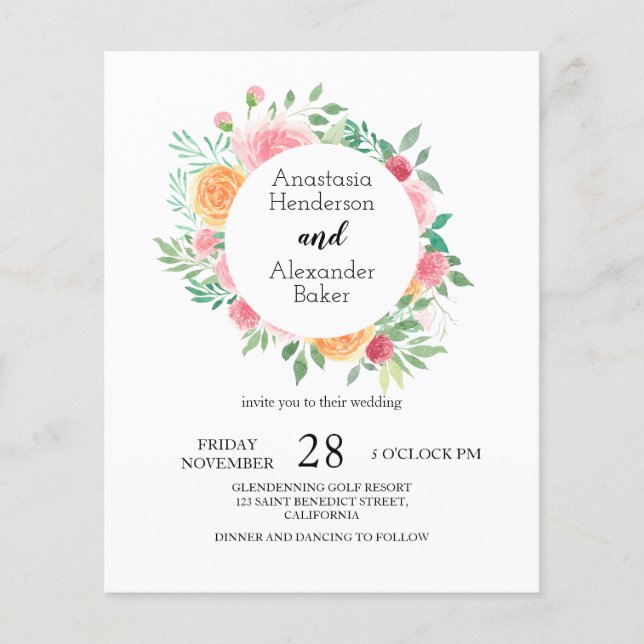 Budget/Roses - Wedding Invitation. Flyer (Front)