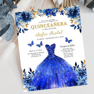 Budget Royal Blue Bilingual Spanish Quinceanera Flyer