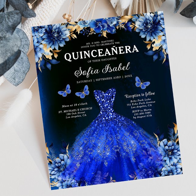 Budget Royal Blue Bilingual Spanish Quinceanera Flyer (Creator Uploaded)