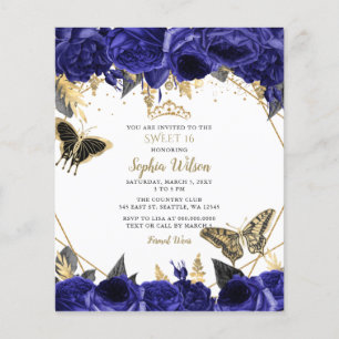 Budget Royal Blue Butterfly Sweet 16 Invitation