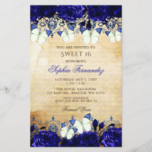 Budget Royal Blue Butterfly Sweet 16 Invitation