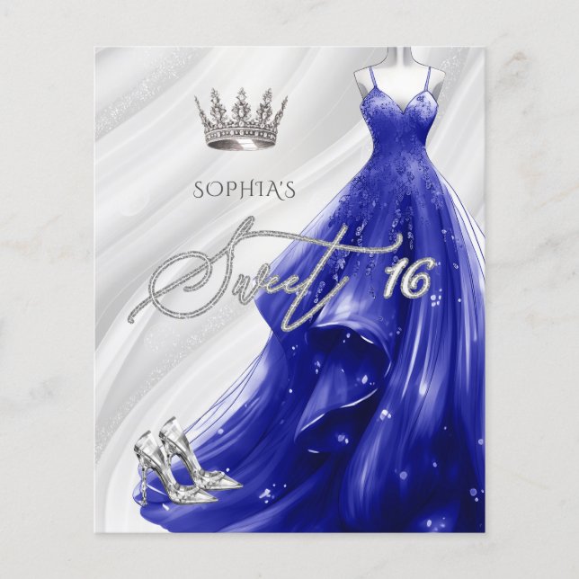 Budget Royal Blue Dress Sweet 16 Invitation (Front)