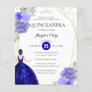  Budget Royal Blue Floral Geometric Quinceañera