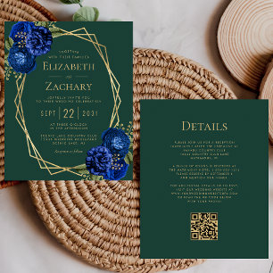 Budget Royal Blue Floral Green QR Code Wedding