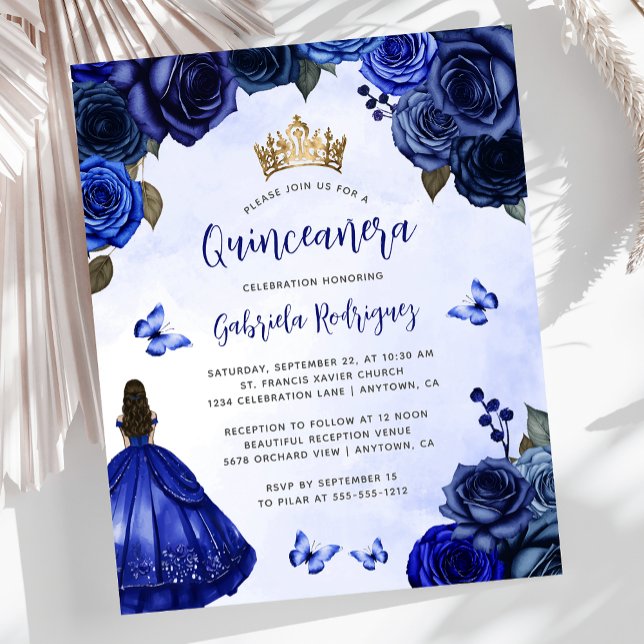 Budget Royal Blue Floral Princess Quinceañera (Creator Uploaded)