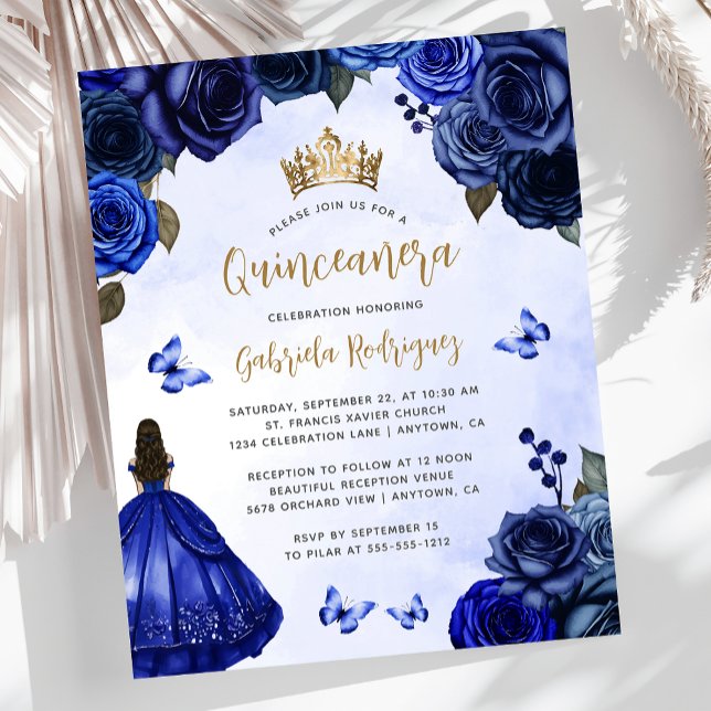 Budget Royal Blue Gold Floral Quinceañera (Creator Uploaded)