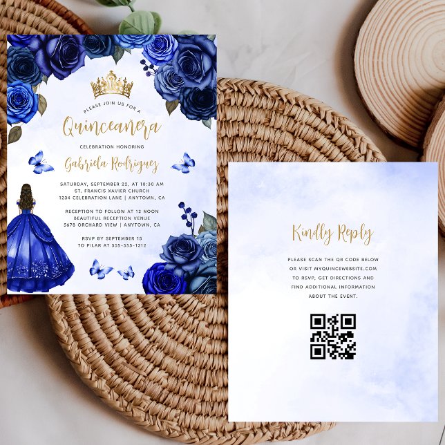 Budget Royal Blue Gold Floral Quinceañera (Creator Uploaded)