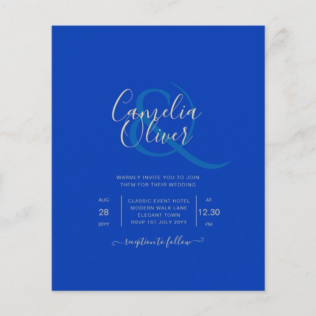 Budget Royal Blue Monochrome Wedding INVITE Flyer (Front)