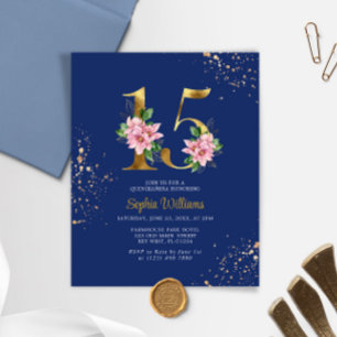 Budget Royal Blue & Pink Quinceañera Invitation