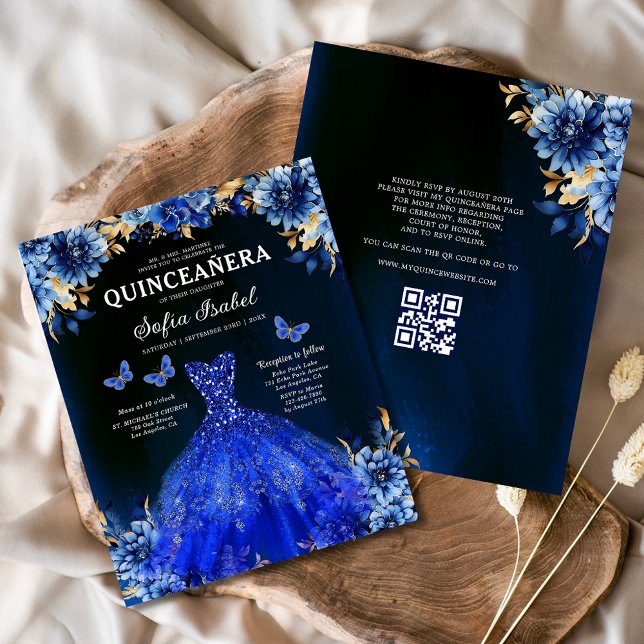 Budget Royal Blue QR Code Princess Quinceanera Flyer (Creator Uploaded)