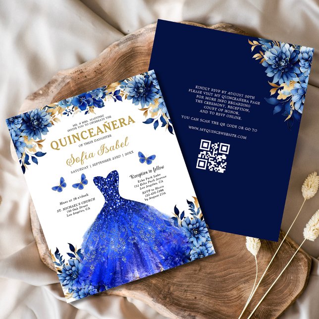 Budget Royal Blue QR Code Princess Quinceanera Flyer (Creator Uploaded)