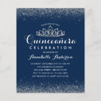 Budget Royal Blue Quinceañera Silver Tiara Invite