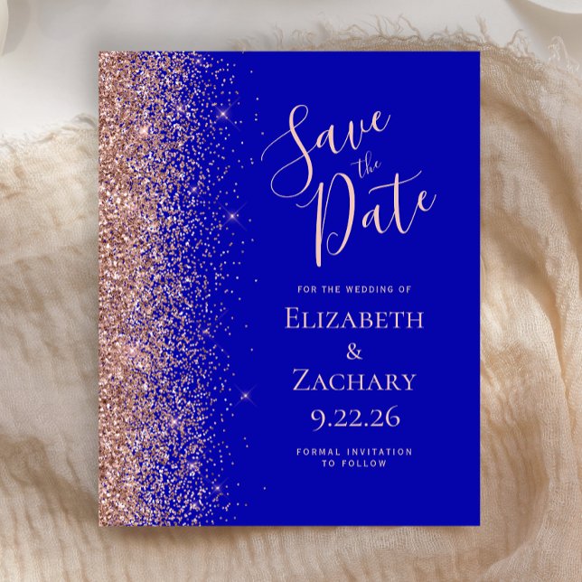 Budget Royal Blue Rose Gold Glitter Save the Date (Creator Uploaded)