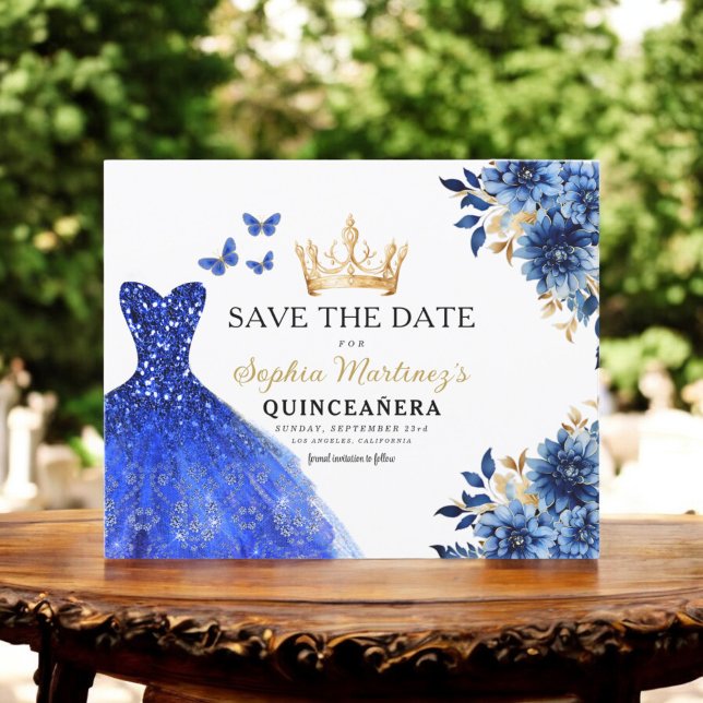 Budget Royal Blue Save the Date Quinceanera Flyer (Creator Uploaded)