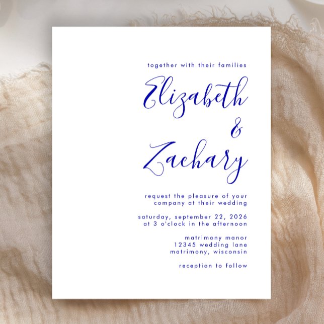 Budget Royal Blue Script Wedding Invitation (Creator Uploaded)