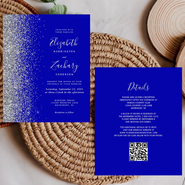 Budget Royal Blue Silver Glitter QR Code Wedding (Creator Uploaded)